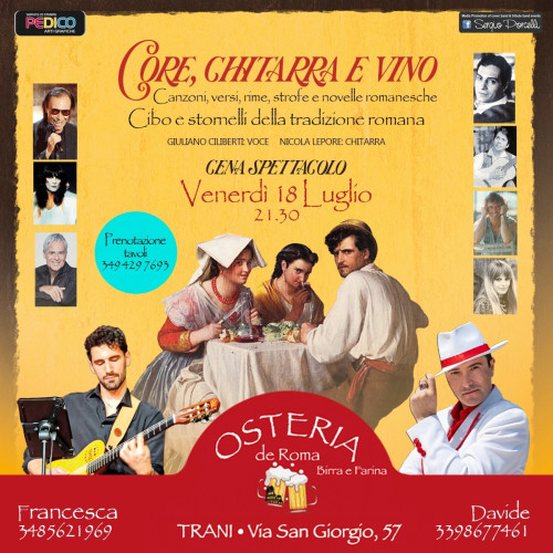 "Core, chitarra e vino" cibo e stornelli della tradizione romana a Trani