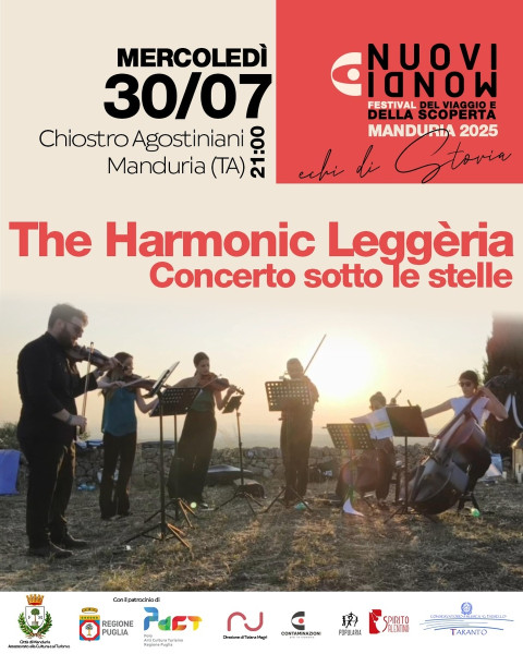 "The Harmonic Leggèria" al Nuovi Mondi Festival: concerto sotto le stelle mercoledì 30 luglio a Manduria