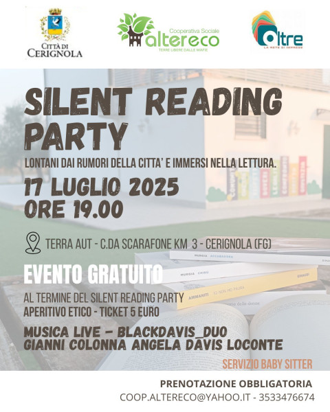 Cerignola, su Terra Aut il Silent reading party: il 17 luglio un momento per gli amanti dei libri