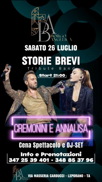 Cena spettacolo Annalisa e Cremonini tribute band