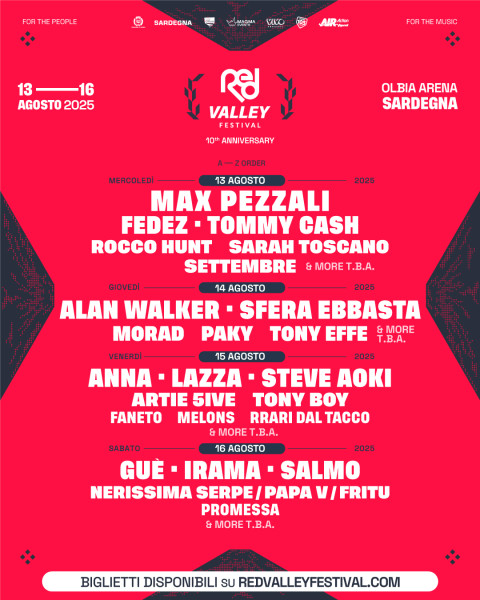 Red Valley Festival, Day 2 con: Alan Walker, Sfera Ebbasta, Morad, Paky, Tony Effe