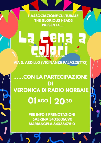Cena a colori a Valenzano: all’insegna della convivialità con TheGloriousHeads e Veronica di Radio Norba