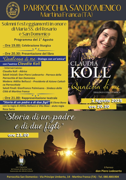 Presentazione del libro "Qualcosa di me" di e con Claudia Koll e recital "Storia di un padre e di due figli" di Elena Bono
