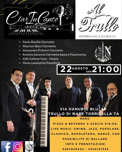 Concerto di musica live: Swing-Jazz, popolare, classica, napoletana, dance