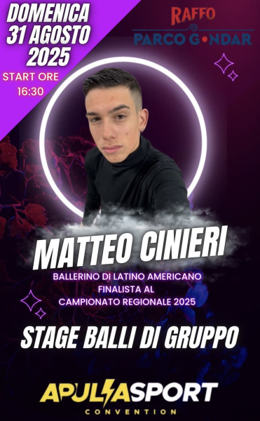Matteo Cinieri protagonista all’Apulia Sport Convention 2025 con uno stage esclusivo di balli di gruppo