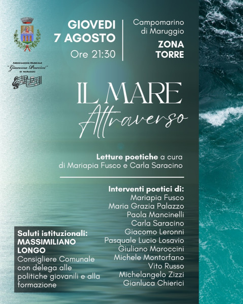 IL MARE Attraverso... Letture poetiche sul mare a cura di Mariapia Fusco e Carla Saracino, giovedì 7 agosto a Campomarino di Maruggio
