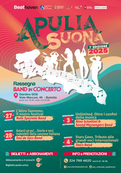 "Apulia Suona - Band in Concerto": quattro serate di emozioni, musica e jazz al Giardino GOS!