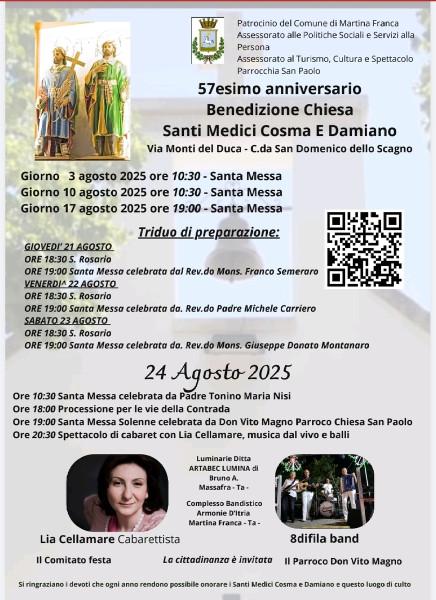 57esimo anniversario Benedizione Chiesa Santi Medici Cosma e Damiano