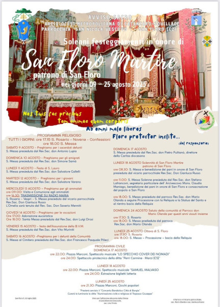 San Floro Martire, programma dei festeggiamenti