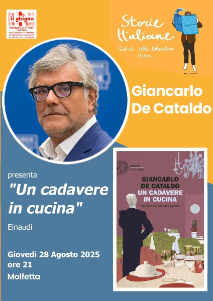 Giancarlo De Cataldo per Storie Italiane Festival Prima regionale Giovedì 28 Agosto 2025 ore 20,30 Ipogeo Madonna della Rosa Molfetta