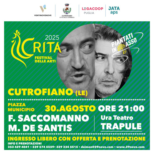 Cutrofiano va in scena "Trapule" con Fabrizio Saccomanno e Mino De Santis per Crita-Festival delle arti