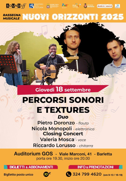 Giovedì 18 settembre  Percorsi Sonori e Textures: tra sperimentazione e intimità
