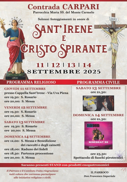 Festa di Cristo Spirante e Sant'Irene, musica popolare con i "Popular Folk" e musica pop con i "Ninebeat '90"