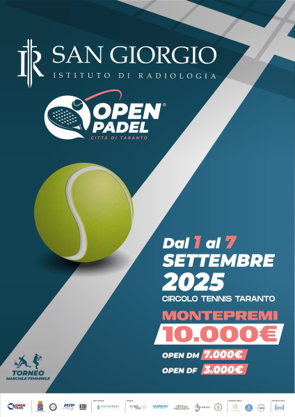 Open Padel Città di Taranto 2025: dal 1 al 7 settembre al Circolo Tennis Taranto