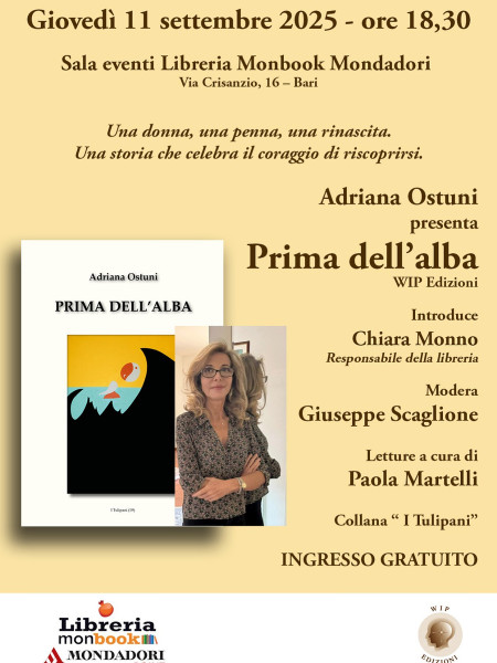 Adriana Ostuni presenta il suo nuovo romanzo Prima dell’alba