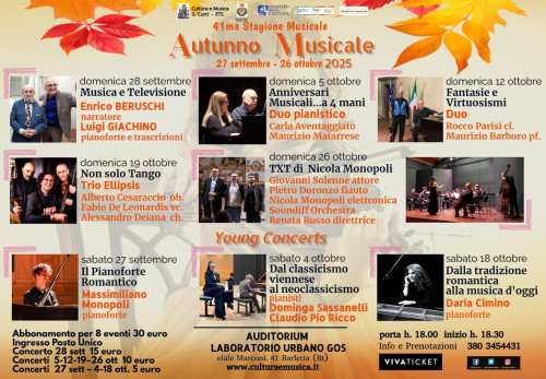 Autunno Musicale 2025: otto appuntamenti tra emozione, innovazione e grandi ritorni