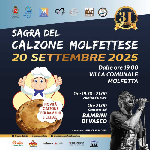 Tutto pronto per la 31° edizione della Sagra del Calzone. Il 20 settembre Molfetta celebra la tipicità.