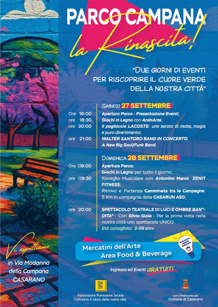 Casarano festeggia la rinascita del Parco Campana: spettacoli, musica e natura per tutta la città