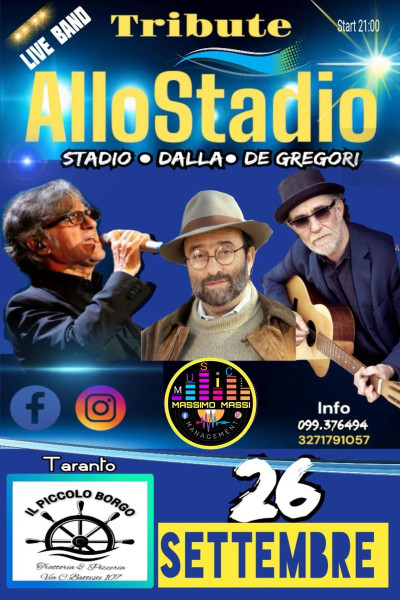 CONCERTO LIVE STADIO DALLA DE GREGORI TRIBUTE  AL PICCOLO BORGO DI MURIANNI VIA CESARE BATTISTI