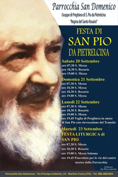 Festa e fiaccolata per San Pio da Pietrelcina