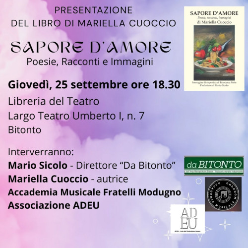 Presentazione di Sapore d’amore, la nuova raccolta di poesie di Mariella Cuoccio