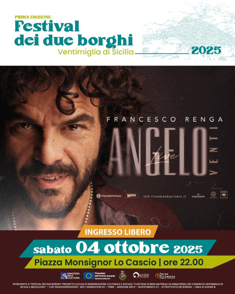 Francesco Renga il 4 ottobre live a Ventimiglia di Sicilia (PA) per il Festival dei Due Borghi 2025