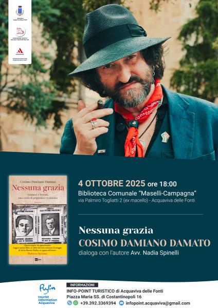 4 ottobre - Incontro con l'autore: Cosimo Damiano Damato con "Nessuna grazia"