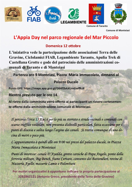 L’Appia Day nel parco regionale del Mar Piccolo