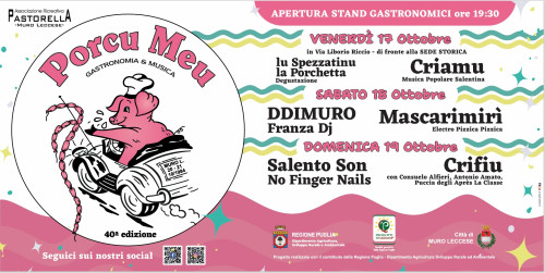 40ª Edizione della Festa del “Porcu Meu” – Muro Leccese Dal 17 al 19 Ottobre 2025