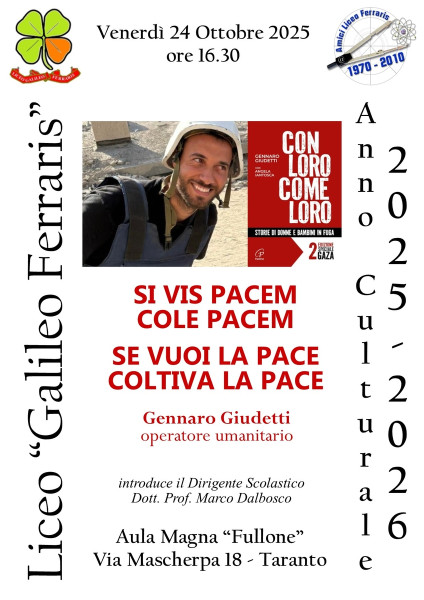 Incontro Anno Culturale Liceo Ferraris "SI VIS PACEM COLE PACEM SE VUOI LA PACE COLTIVA LA PACE"