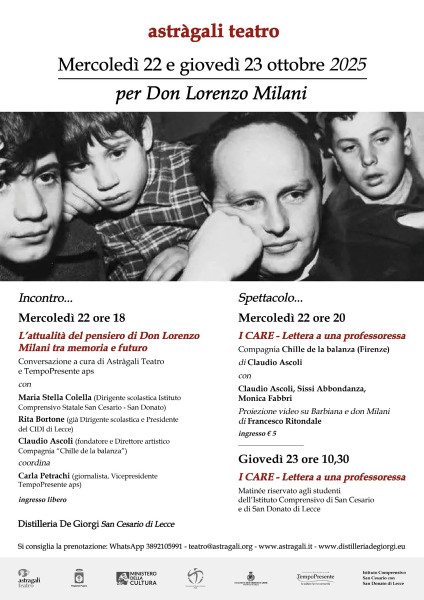 La figura di don Milani al centro dei prossimi appuntamenti di Teatri a Sud