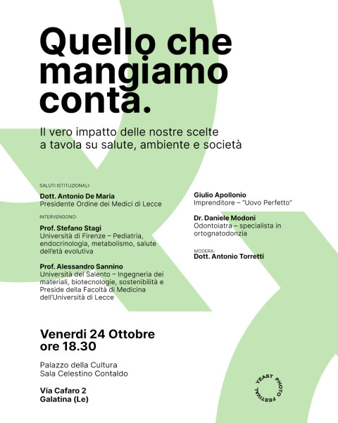 "Quello che mangiamo conta", domani a Galatina un incontro sulle scelte alimentari promosso da Yeast Photo Festival