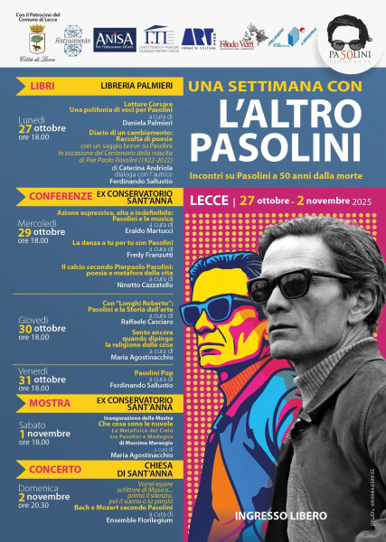 Una settimana con l’altro Pasolini: incontri su Pasolini a 50 anni dalla morte