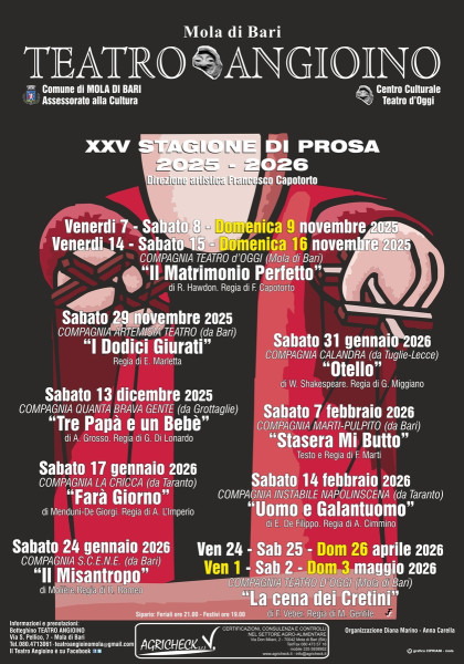 XXV Stagione  di  Prosa 2025/26 Teatro Angioino Mola di Bari