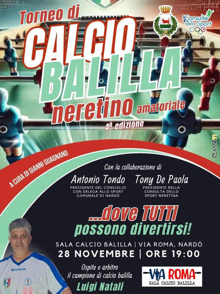 A NARDO' LA QUARTA EDIZIONE DEL TORNEO DI CALCIO BALILLA