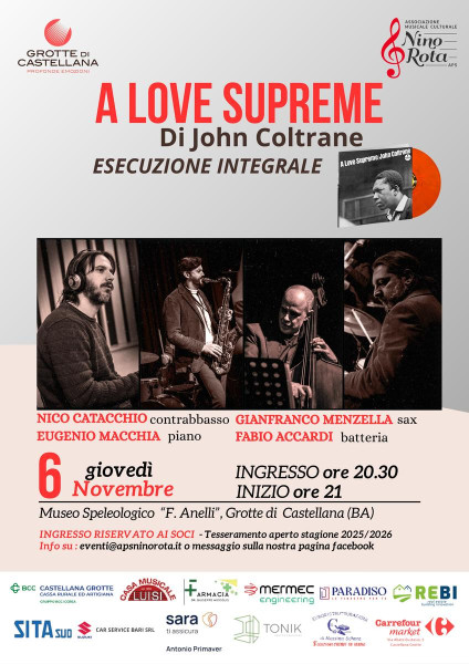 "A Love Supreme" di J. Coltrane, esecuzione integrale dal vivo con il N. Catacchio Quartet