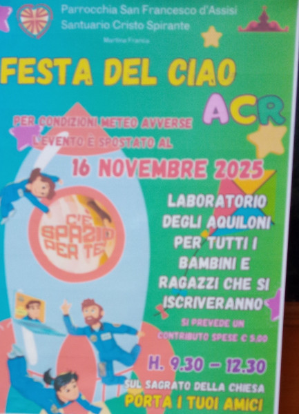 Festa del ciao ACR e laboratorio di aquiloni per bambini e ragazzi