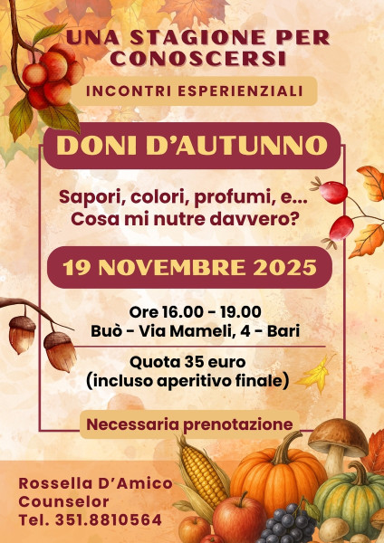 Doni d'autunno, incontro esperienziale con Rossella D'amico