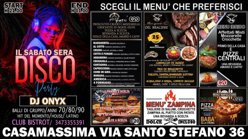 SABATO SERA   DISCO PARTY CON CENA
