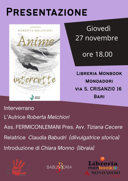 Presentazione del romanzo Anime interrotte di Roberta Melchiori per la Giornata internazionale contro la violenza di genere