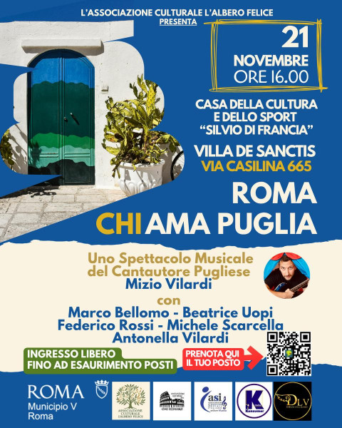 ROMA chiAMA PUGLIA lo spettacolo musicale di Mizio Vilardi tra canzoni e racconti semiseri di un pugliese trapiantato a Roma