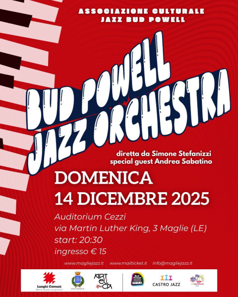 Concerto della Bud Powell Jazz Orchestra con ospite d’onore il trombettista Andrea Sabatino