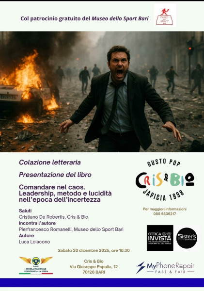 Bari, colazione letteraria con l'ultima pubblicazione di Luca Loiacono, "Comandare nel caos"