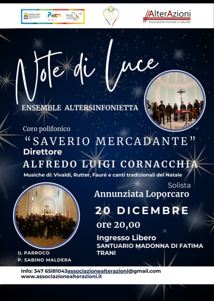 "Note di luce" con il coro "Mercadante" e gli archi di AlterAzioni