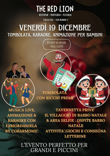 Tombolata, cena con animazione, live music, Villaggio per bambini