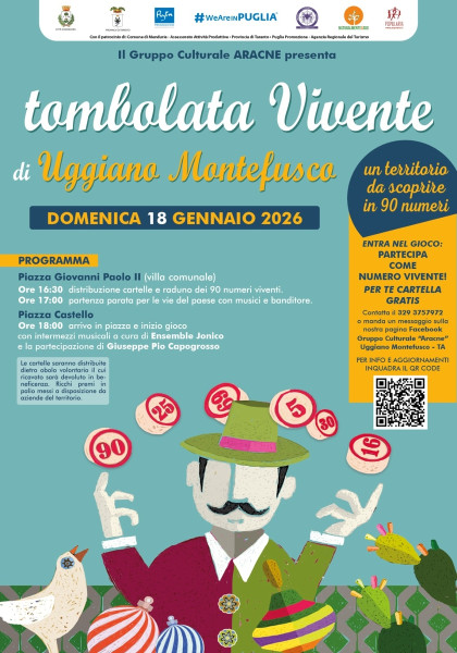 Ritorna la Tombolata Vivente di Uggiano Montefusco, domenica 18 gennaio. Un territorio da scoprire in 90 numeri