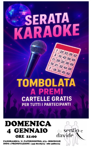 KARAOKE E TOMBOLATA con cartelle gratis