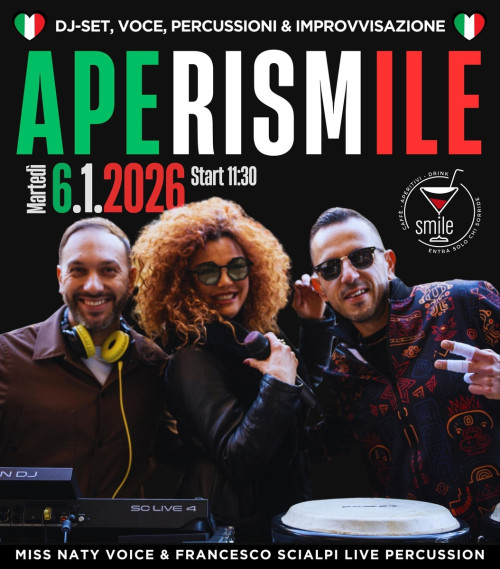 AperiSmile con Miss Naty voice, djset  a cura di Manuel Manfuso e le percussioni live di Francesco Scialpi