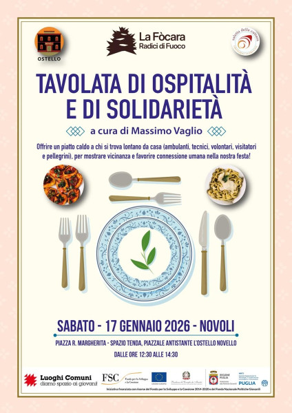 Tavolata di ospitalità e solidarietà a cura di Massimo Vaglio, Sabato 17 gennaio a Novoli