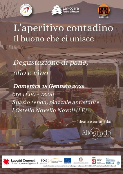 Aperitivo contadino  il buono che ci unisce. Pane, olio e vino, Sabato 18 gennaio a Novoli